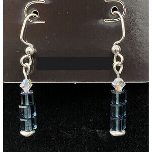 Candle Clear & Blue Crystal with Silver Tone Bead Earrings by Neanie-Bot